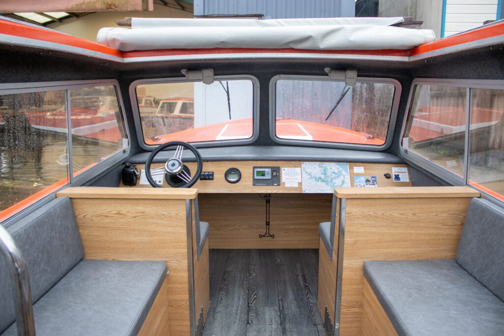 8 seater electric day boat view of cockpit